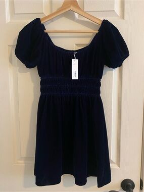 Janie and Jack Navy Velvet Puff-Sleeve Dress
